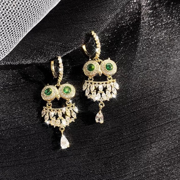 Jewelry - Owl Rhinestone Gold Plated Earrings
